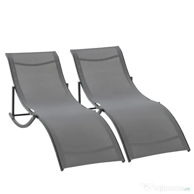 Outsunny Set 2 Sezlonguri Pliabile pentru Plajă sau Grădină, din Aluminiu și Textilen, Gri Închis, 61x165x63cm, Confortabile | Aosom Romania