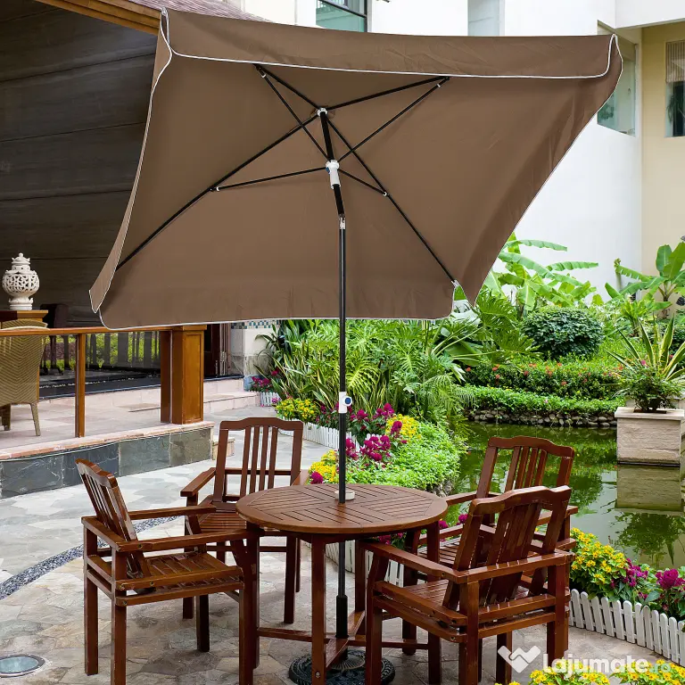 Outsunny Umbrelă Pătrată Externă, Protecție UV, 200x200cm, Design Modern, Cafea | Aosom Romania