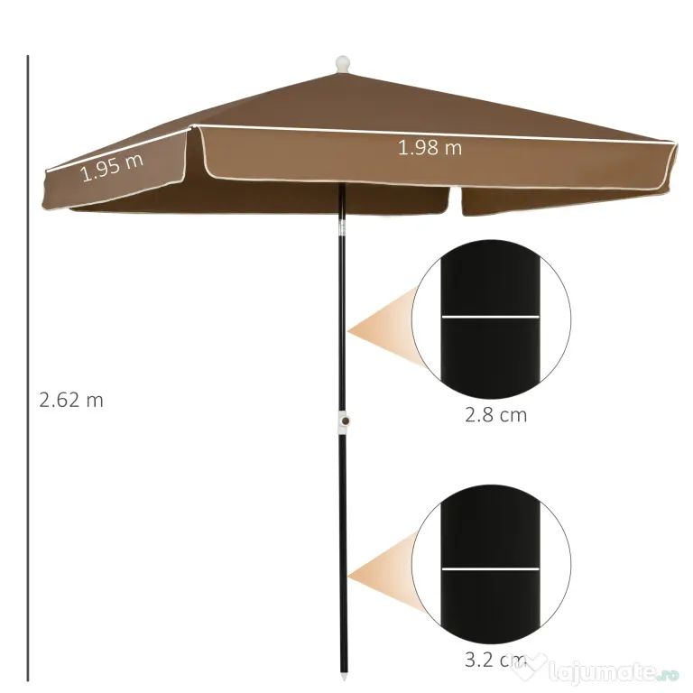 Outsunny Umbrelă Pătrată Externă, Protecție UV, 200x200cm, Design Modern, Cafea | Aosom Romania