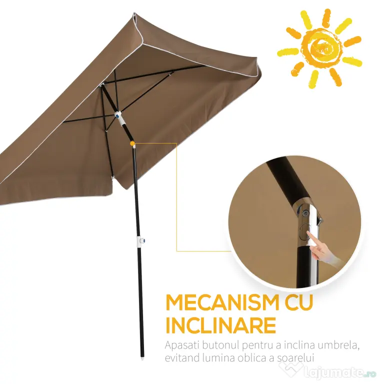 Outsunny Umbrelă Pătrată Externă, Protecție UV, 200x200cm, Design Modern, Cafea | Aosom Romania