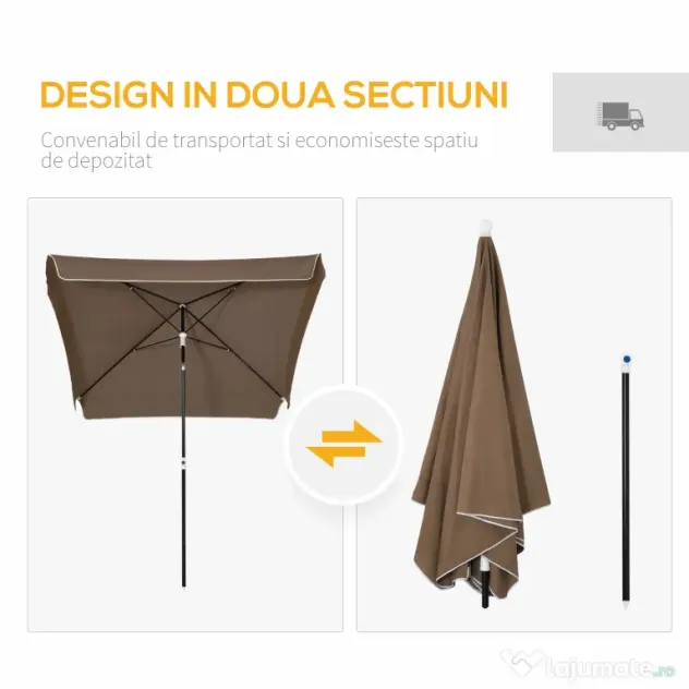Outsunny Umbrelă Pătrată Externă, Protecție UV, 200x200cm, Design Modern, Cafea | Aosom Romania