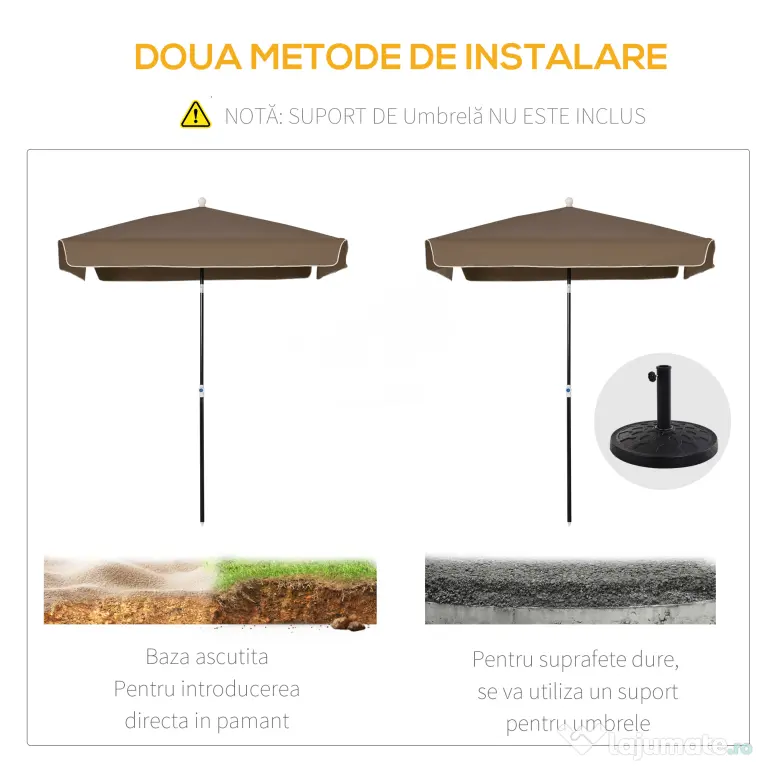 Outsunny Umbrelă Pătrată Externă, Protecție UV, 200x200cm, Design Modern, Cafea | Aosom Romania