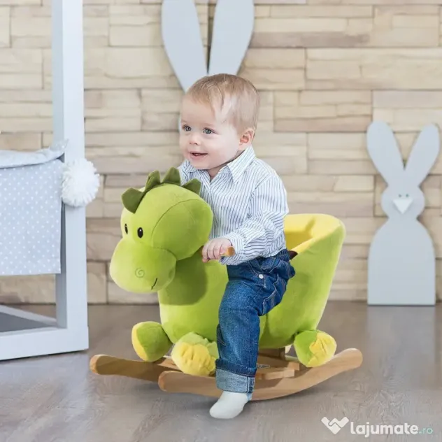 HOMCOM, balansoar dragon copii 60x33x45cm, verde si galben | Aosom Romania