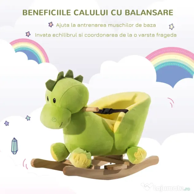 HOMCOM, balansoar dragon copii 60x33x45cm, verde si galben | Aosom Romania