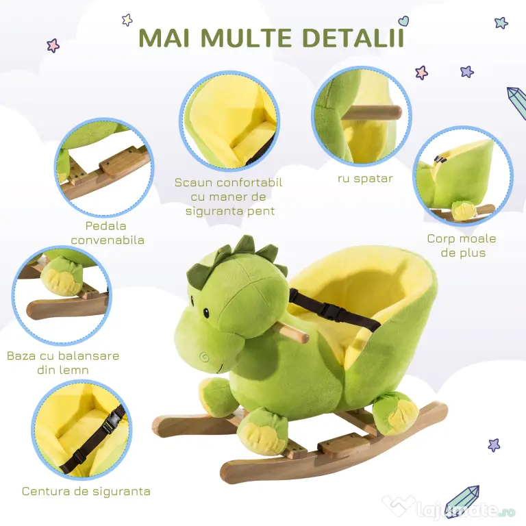 HOMCOM, balansoar dragon copii 60x33x45cm, verde si galben | Aosom Romania