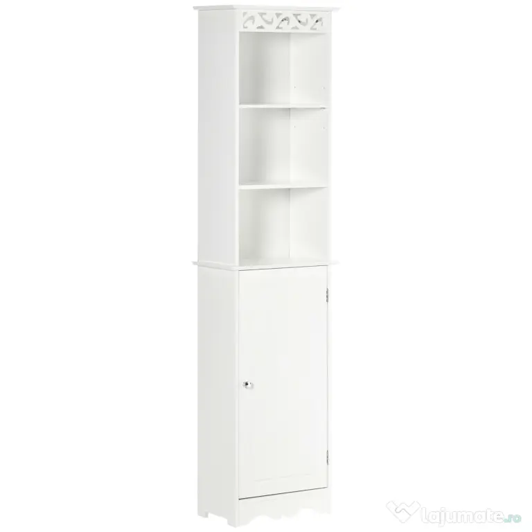 Mobila Coloana HOMCOM pentru Baie, Lemn cu Decor Sculptura Floare Alba 40x23x160cm | Aosom Romania