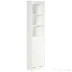 Mobila Coloana HOMCOM pentru Baie, Lemn cu Decor Sculptura Floare Alba 40x23x160cm | Aosom Romania