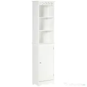 Mobila Coloana HOMCOM pentru Baie, Lemn cu Decor Sculptura Floare Alba 40x23x160cm | Aosom Romania 