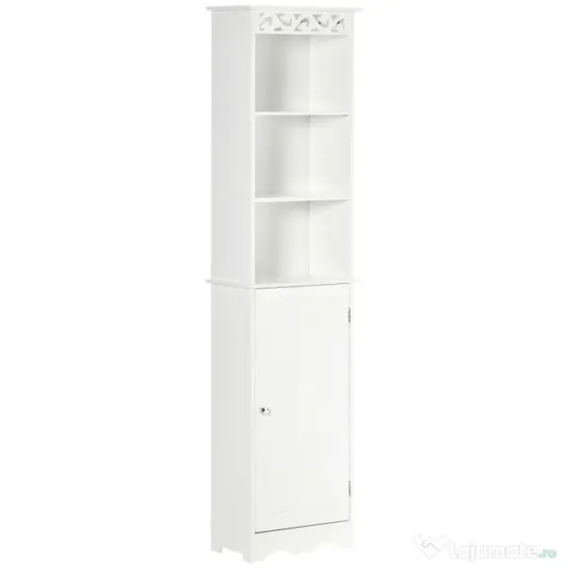 Mobila Coloana HOMCOM pentru Baie, Lemn cu Decor Sculptura Floare Alba 40x23x160cm | Aosom Romania