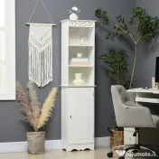 Mobila Coloana HOMCOM pentru Baie, Lemn cu Decor Sculptura Floare Alba 40x23x160cm | Aosom Romania 