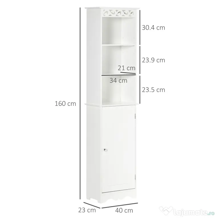 Mobila Coloana HOMCOM pentru Baie, Lemn cu Decor Sculptura Floare Alba 40x23x160cm | Aosom Romania