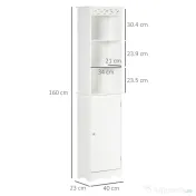 Mobila Coloana HOMCOM pentru Baie, Lemn cu Decor Sculptura Floare Alba 40x23x160cm | Aosom Romania 