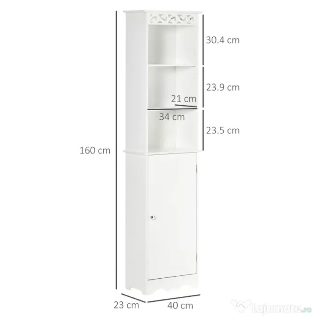 Mobila Coloana HOMCOM pentru Baie, Lemn cu Decor Sculptura Floare Alba 40x23x160cm | Aosom Romania