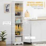 Mobila Coloana HOMCOM pentru Baie, Lemn cu Decor Sculptura Floare Alba 40x23x160cm | Aosom Romania 