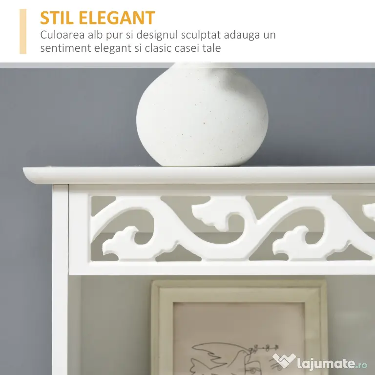 Mobila Coloana HOMCOM pentru Baie, Lemn cu Decor Sculptura Floare Alba 40x23x160cm | Aosom Romania