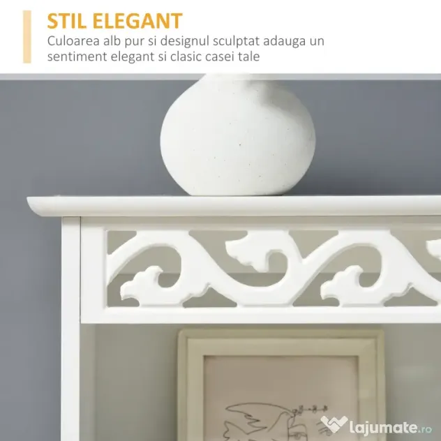 Mobila Coloana HOMCOM pentru Baie, Lemn cu Decor Sculptura Floare Alba 40x23x160cm | Aosom Romania