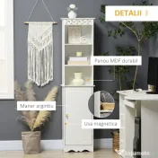 Mobila Coloana HOMCOM pentru Baie, Lemn cu Decor Sculptura Floare Alba 40x23x160cm | Aosom Romania 