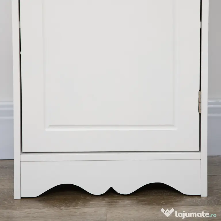 Mobila Coloana HOMCOM pentru Baie, Lemn cu Decor Sculptura Floare Alba 40x23x160cm | Aosom Romania