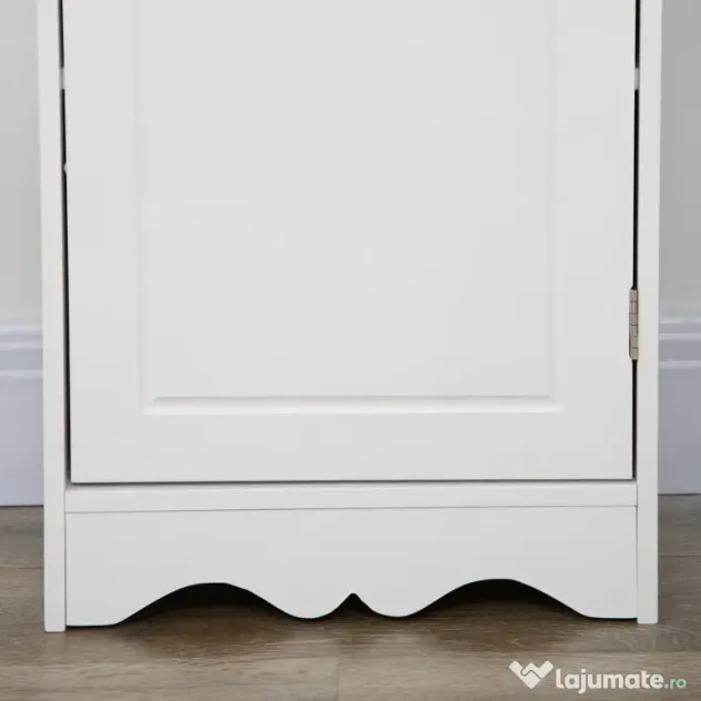 Mobila Coloana HOMCOM pentru Baie, Lemn cu Decor Sculptura Floare Alba 40x23x160cm | Aosom Romania
