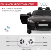 HOMCOM Masina Electrica pentru Copii AUDI TT, Auto Electrica pentru Copii 3-5 Ani cu Telecomanda, USB, Portiere care se deschid si Faruri LED, Negru 