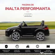 HOMCOM Masina Electrica pentru Copii AUDI TT, Auto Electrica pentru Copii 3-5 Ani cu Telecomanda, USB, Portiere care se deschid si Faruri LED, Negru 