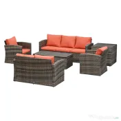Outsunny Set Mobilier de Grădină 6 Piese, Ratan Maro, Confortabil pentru 7 Persoane, Ideal pentru Petreceri în Aer Liber | Aosom Romania 