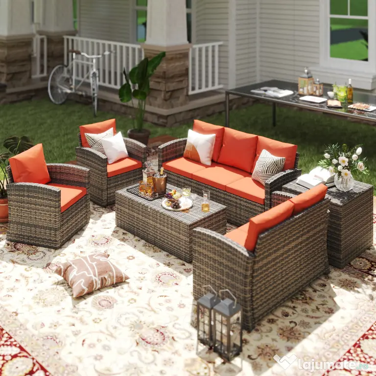 Outsunny Set Mobilier de Grădină 6 Piese, Ratan Maro, Confortabil pentru 7 Persoane, Ideal pentru Petreceri în Aer Liber | Aosom Romania