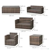 Outsunny Set Mobilier de Grădină 6 Piese, Ratan Maro, Confortabil pentru 7 Persoane, Ideal pentru Petreceri în Aer Liber | Aosom Romania 