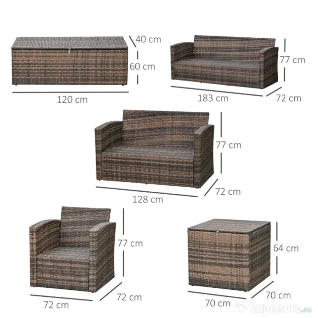 Outsunny Set Mobilier de Grădină 6 Piese, Ratan Maro, Confortabil pentru 7 Persoane, Ideal pentru Petreceri în Aer Liber | Aosom Romania