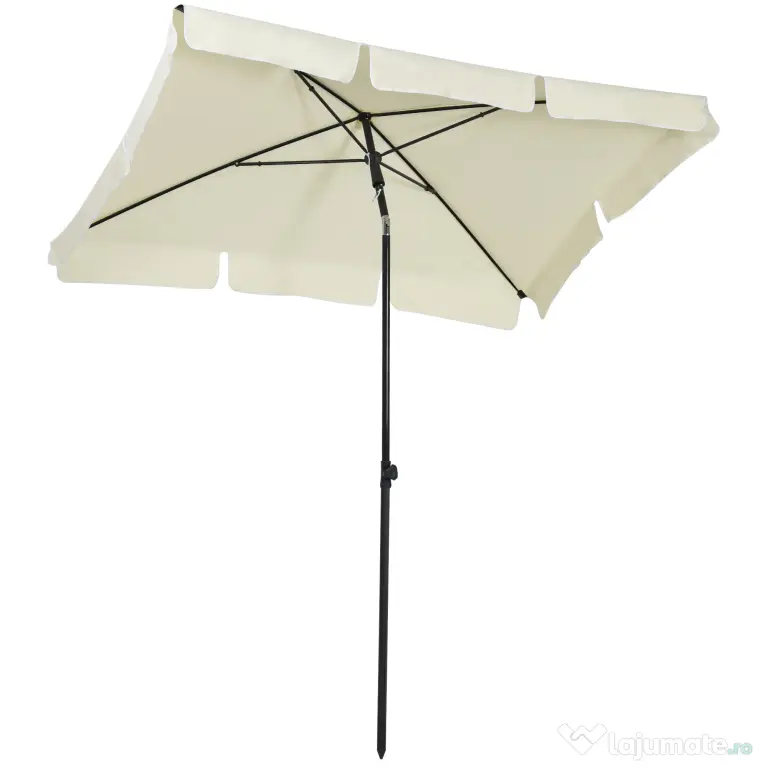 Outsunny Umbrelă Parasolară Dreptunghiulară pentru Terasă și Grădină, Ușor de Manevrat, 200x125x235cm, Crem | Aosom Romania