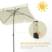 Outsunny Umbrelă Parasolară Dreptunghiulară pentru Terasă și Grădină, Ușor de Manevrat, 200x125x235cm, Crem | Aosom Romania 