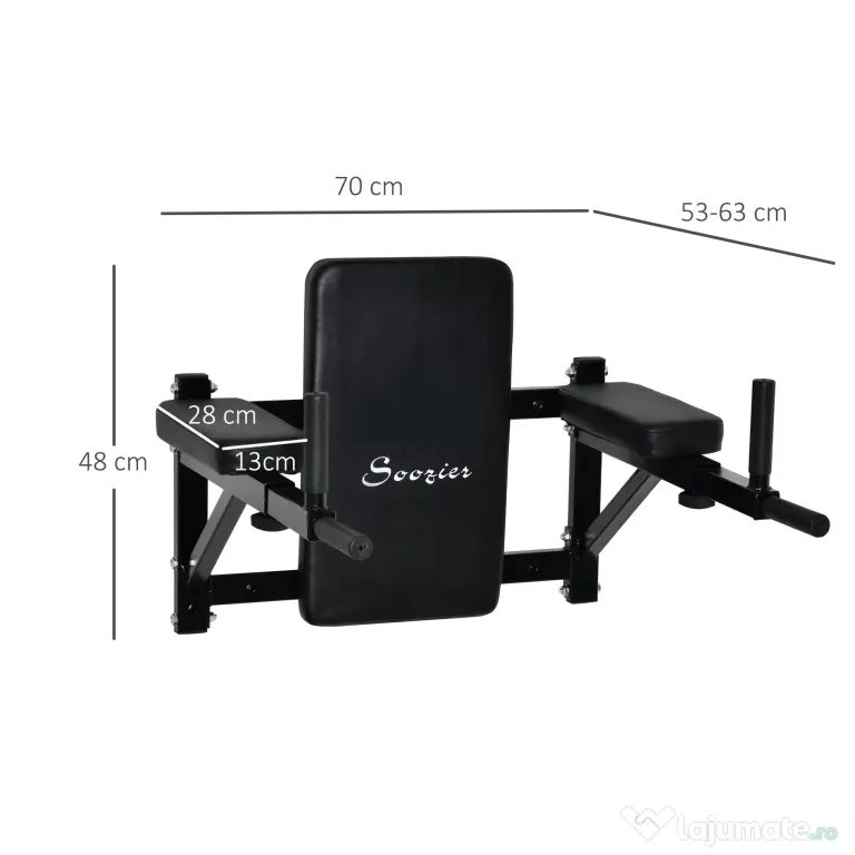 HOMCOM Bară de Tracțiuni pentru Montare pe Perete, Echipament Fitness Acasă, 70x48x53-63cm, Negru | Aosom Romania