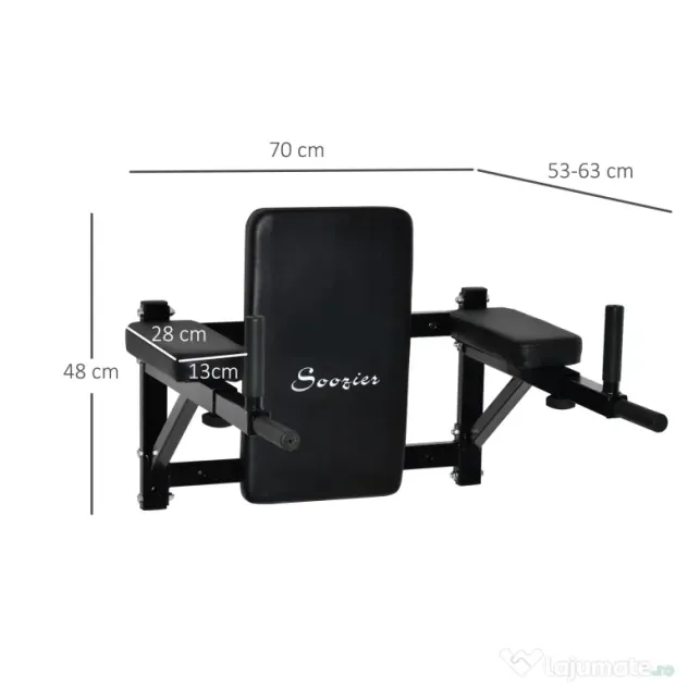 HOMCOM Bară de Tracțiuni pentru Montare pe Perete, Echipament Fitness Acasă, 70x48x53-63cm, Negru | Aosom Romania