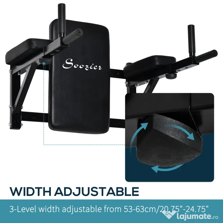 HOMCOM Bară de Tracțiuni pentru Montare pe Perete, Echipament Fitness Acasă, 70x48x53-63cm, Negru | Aosom Romania