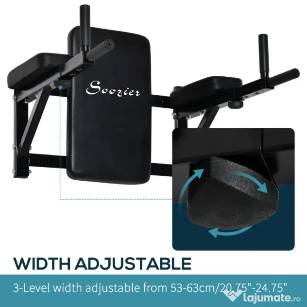 HOMCOM Bară de Tracțiuni pentru Montare pe Perete, Echipament Fitness Acasă, 70x48x53-63cm, Negru | Aosom Romania