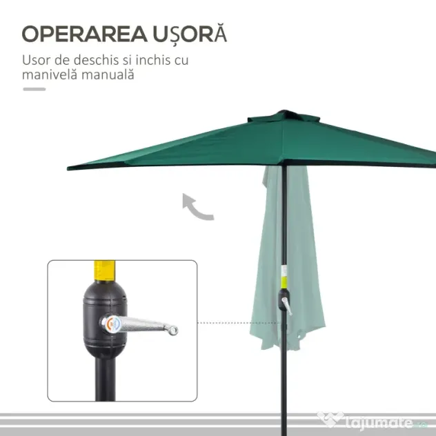 Outsunny Umbrelă Semicirculară Impermeabilă, Protecție UV, Verde 269x138x236cm | Aosom Romania