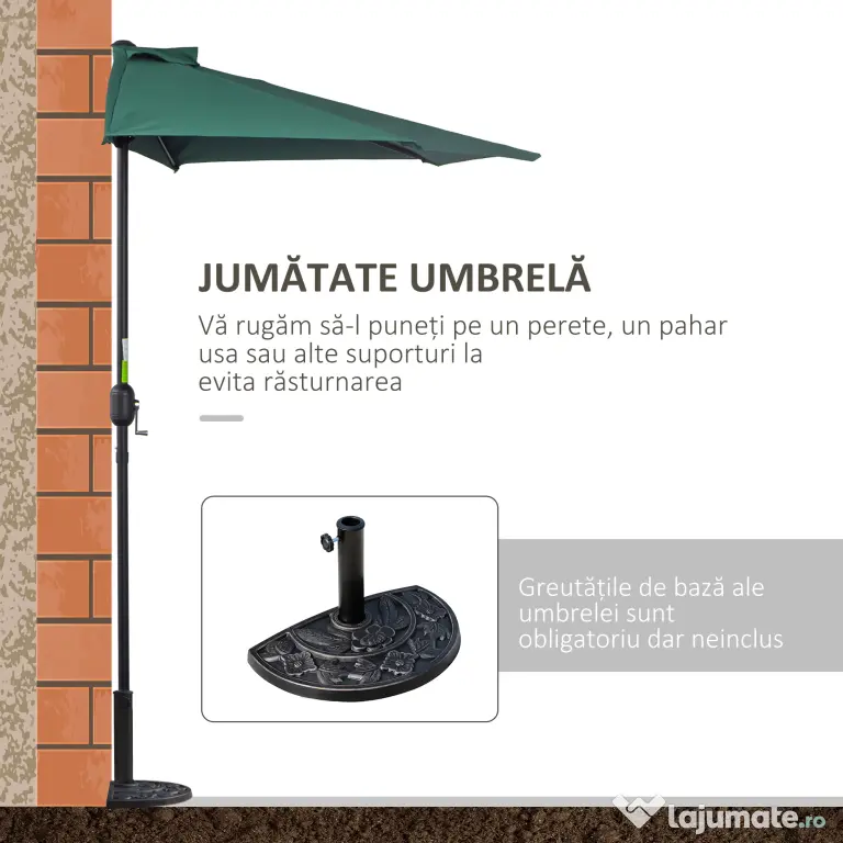 Outsunny Umbrelă Semicirculară Impermeabilă, Protecție UV, Verde 269x138x236cm | Aosom Romania