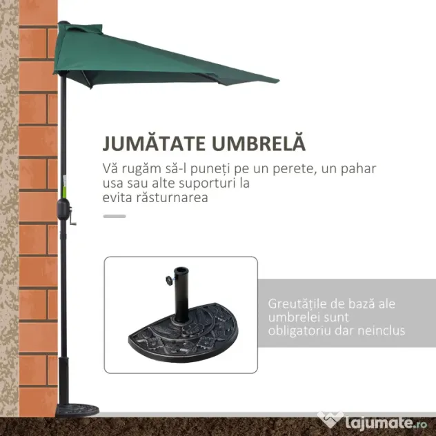 Outsunny Umbrelă Semicirculară Impermeabilă, Protecție UV, Verde 269x138x236cm | Aosom Romania