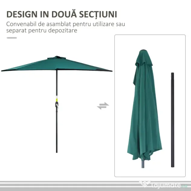 Outsunny Umbrelă Semicirculară Impermeabilă, Protecție UV, Verde 269x138x236cm | Aosom Romania