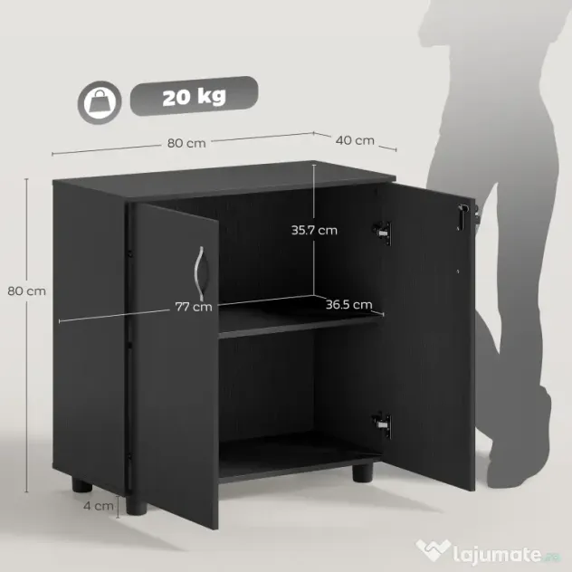 Vinsetto Dulap pentru Documente, cu Încuietoare, 2 Uși și Raft Interior, 80x40x80 cm, Negru | Aosom Romania