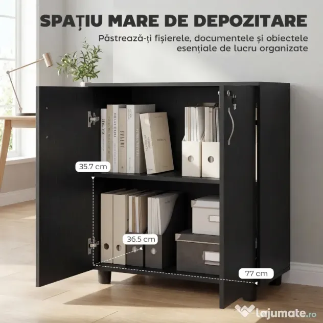 Vinsetto Dulap pentru Documente, cu Încuietoare, 2 Uși și Raft Interior, 80x40x80 cm, Negru | Aosom Romania