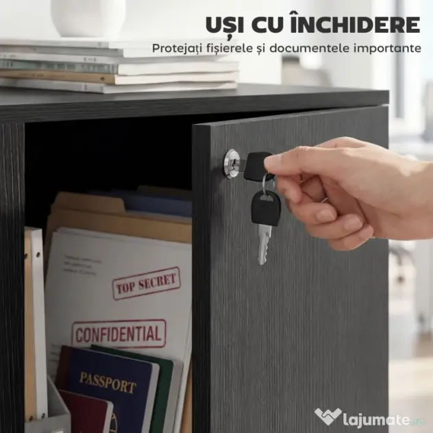 Vinsetto Dulap pentru Documente, cu Încuietoare, 2 Uși și Raft Interior, 80x40x80 cm, Negru | Aosom Romania