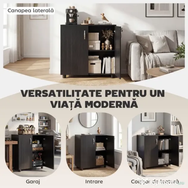 Vinsetto Dulap pentru Documente, cu Încuietoare, 2 Uși și Raft Interior, 80x40x80 cm, Negru | Aosom Romania