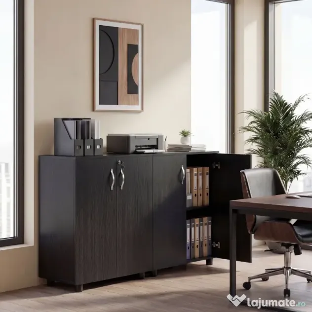 Vinsetto Dulap pentru Documente, cu Încuietoare, 2 Uși și Raft Interior, 80x40x80 cm, Negru | Aosom Romania