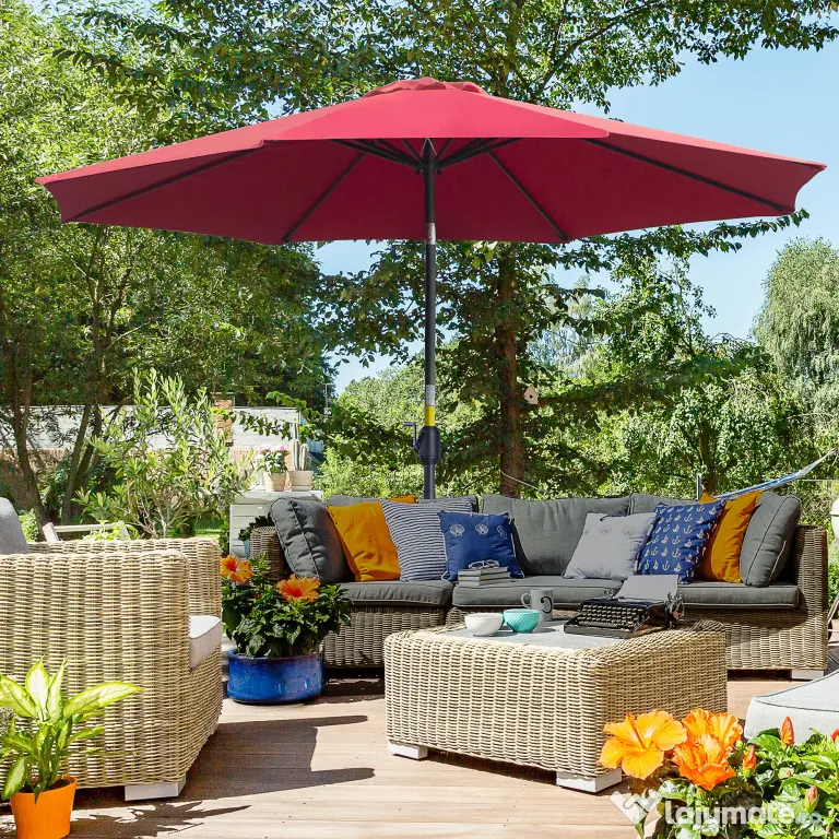 Outsunny Umbrelă de Grădină Inclinabilă 3x2.45m, Poliester Impermeabil, Rosu Bordeaux | Aosom Romania