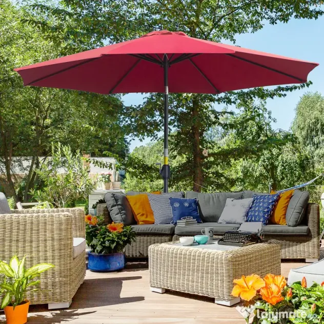 Outsunny Umbrelă de Grădină Inclinabilă 3x2.45m, Poliester Impermeabil, Rosu Bordeaux | Aosom Romania