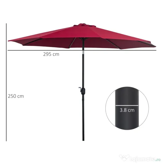 Outsunny Umbrelă de Grădină Inclinabilă 3x2.45m, Poliester Impermeabil, Rosu Bordeaux | Aosom Romania