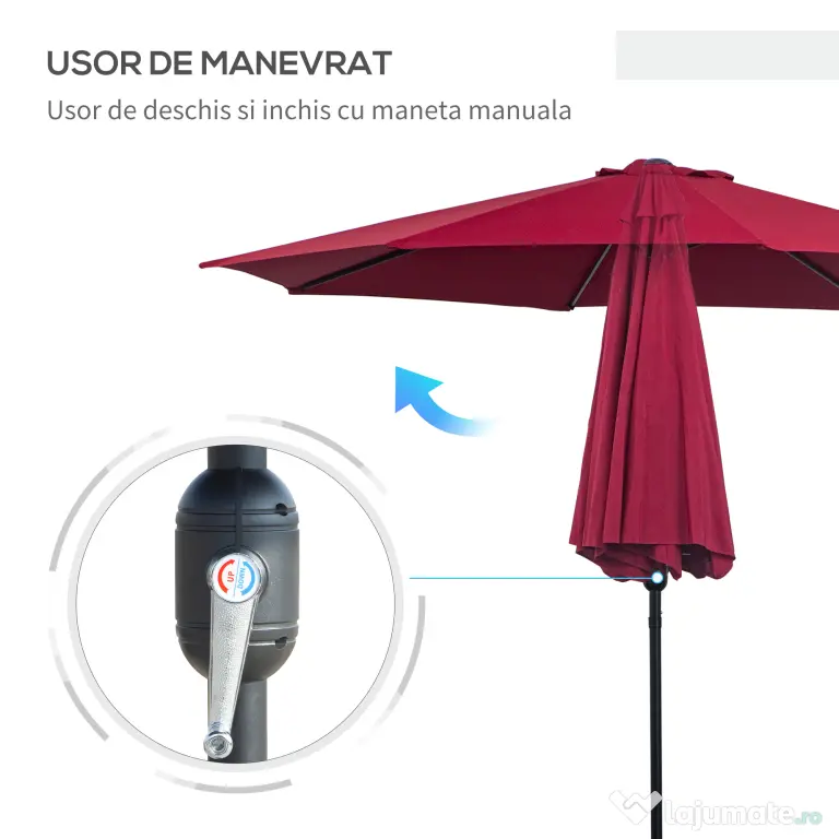 Outsunny Umbrelă de Grădină Inclinabilă 3x2.45m, Poliester Impermeabil, Rosu Bordeaux | Aosom Romania