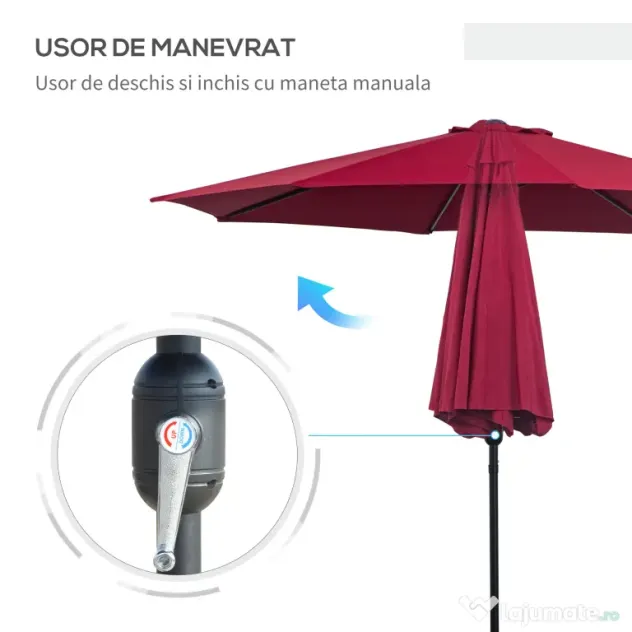 Outsunny Umbrelă de Grădină Inclinabilă 3x2.45m, Poliester Impermeabil, Rosu Bordeaux | Aosom Romania