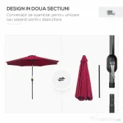 Outsunny Umbrelă de Grădină Inclinabilă 3x2.45m, Poliester Impermeabil, Rosu Bordeaux | Aosom Romania 